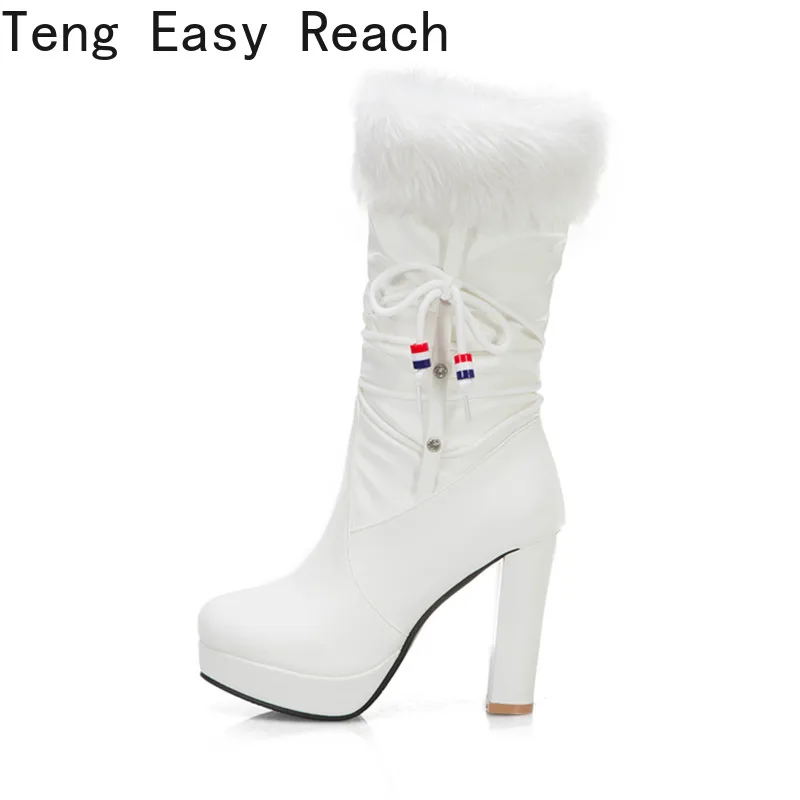 Fashion Female Thick bottom Knee-length boots Sexy Metal decoration round toe thick longboots white black Spring and Autumn New