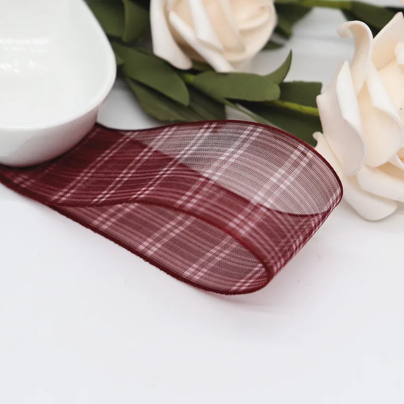 10 Yards 25MM/38MM Karierte Organza-Bänder für Haarschleifen DIY Handarbeitsmaterialien M20010101 – Detail 4