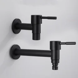 Wall Mounted Faucet Single Cold Sink Tap Black Water Tap for Bathroom Washing Machine Sink Mop Pool