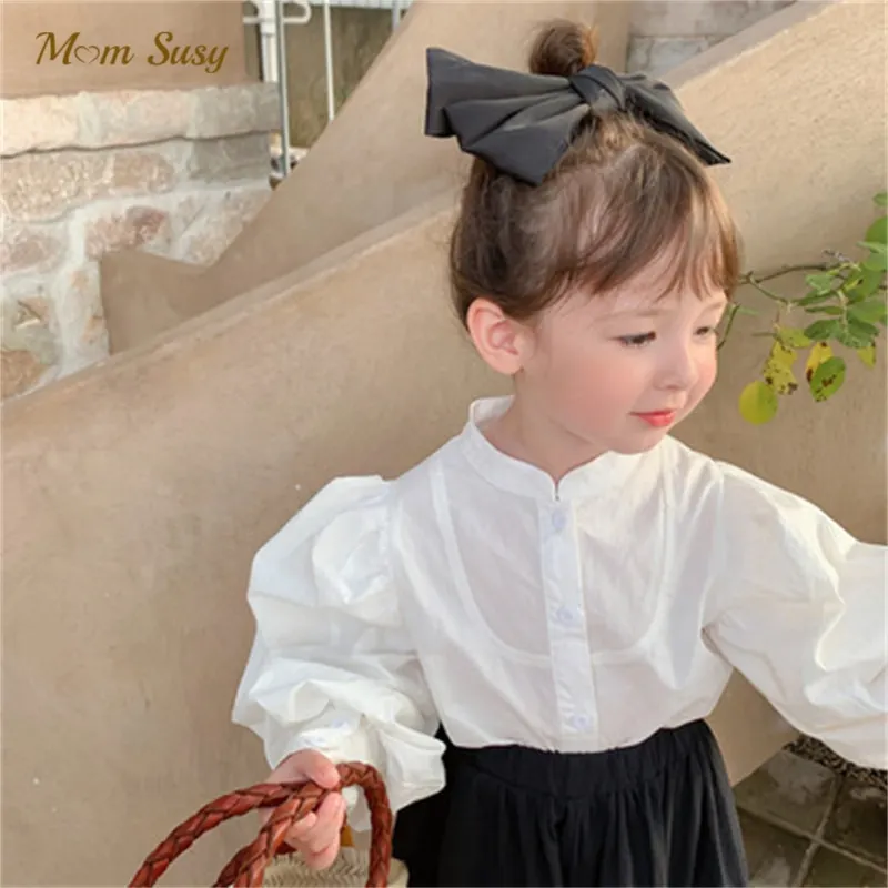 Baby Girl Puff Sleeve Blouse Cotton Infant Toddler Princess Shirt Autumn Spring Top White Blouse French Style Baby Clothes 1-7Y