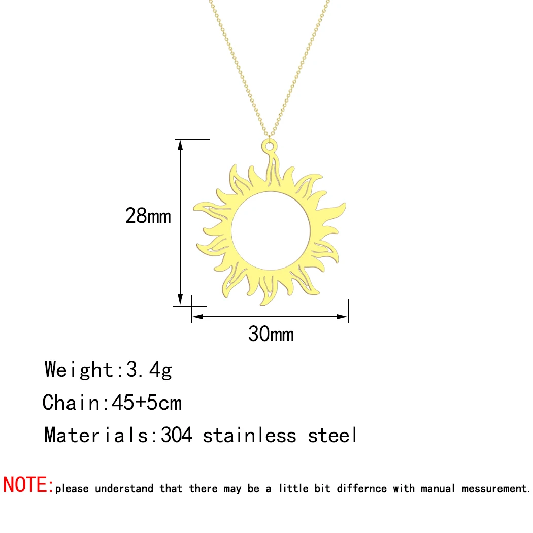 CHENGXUN Hollow Sun Face Circle Pendant Necklace for Women Girls Stainless Steel Laser Cut Tribal Sun Charm Chain Party Jewelry