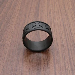 Gothic German Army Iron Matte Black Plated Cross Ring  Jewelry Men Vintage Stainless Steel Rings