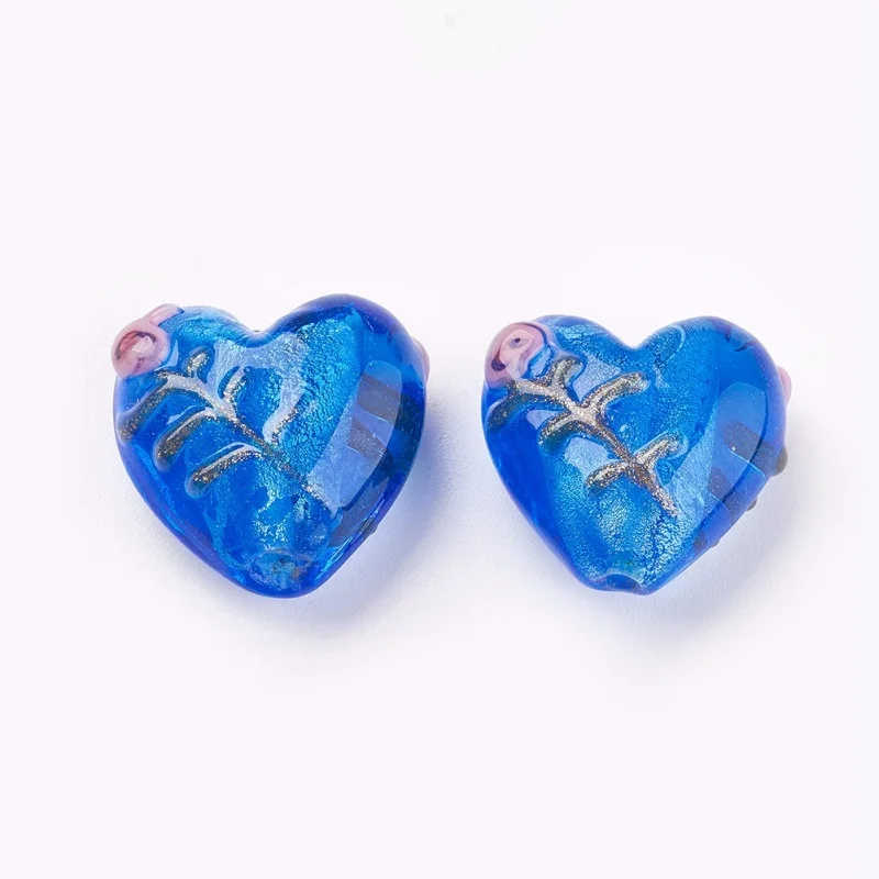 100pcs Handmade Foil Glass Beads Heart Shaped Mixed Color DIY Jewelry Making Accessories 12~20x12~21x8~13.5mm