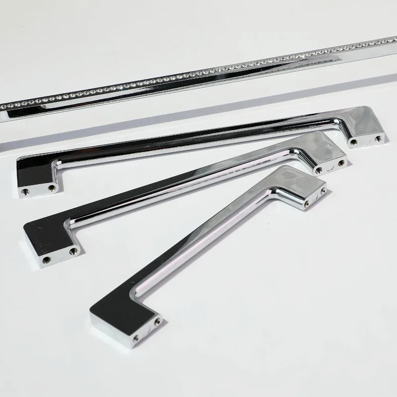 96 128 160 192mm modern fashion luxury K9 crystal kitchen cabinet wardrobe door handle silver chrome drawer cupboard knob handle
