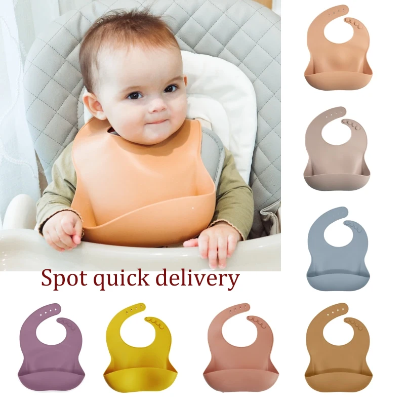 Baby Silicone Bibs Adjustable Waterproof Soft Baby Solid Scarf Lunch Apron Toddler Newborn Baby Feeding Tableware for Kids