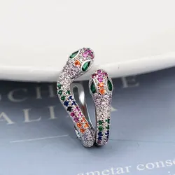 1Pcs New Two Headed Snake Studs Earrings For Women Vintage Rainbow Zircon Ear Bone Clip Punk Ear Cuffs Personality Jewelry Gifts