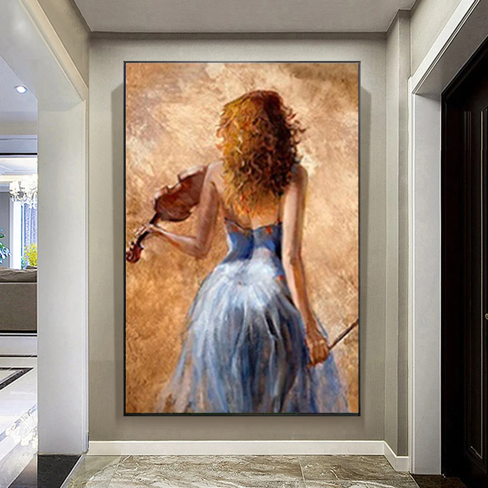 

Hand Drawn By Famous Painter Spanish Flamenco Violin Girl Oil Paintings Canvas Painting Wall Art Pictures For Living Room Decor