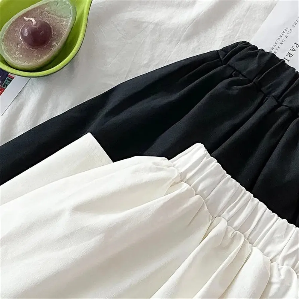 Solid Color Simple Plus Size 5XL Basic Long Skirt Women Wild Black White Pleated Skirt Female Big Size Summer Midi Saia Student