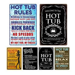 Funny Welcome To Our Hot Tub Metal Sign Vintage Poster Sandy Beach Bathroom Decor Painting Plate Bar Beer Wall Sticker 20x30cm