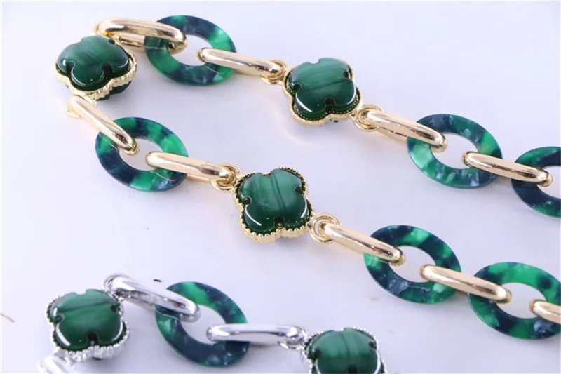 fashion design four leaf clover jewelry green resin acrylic resin bag chain handle