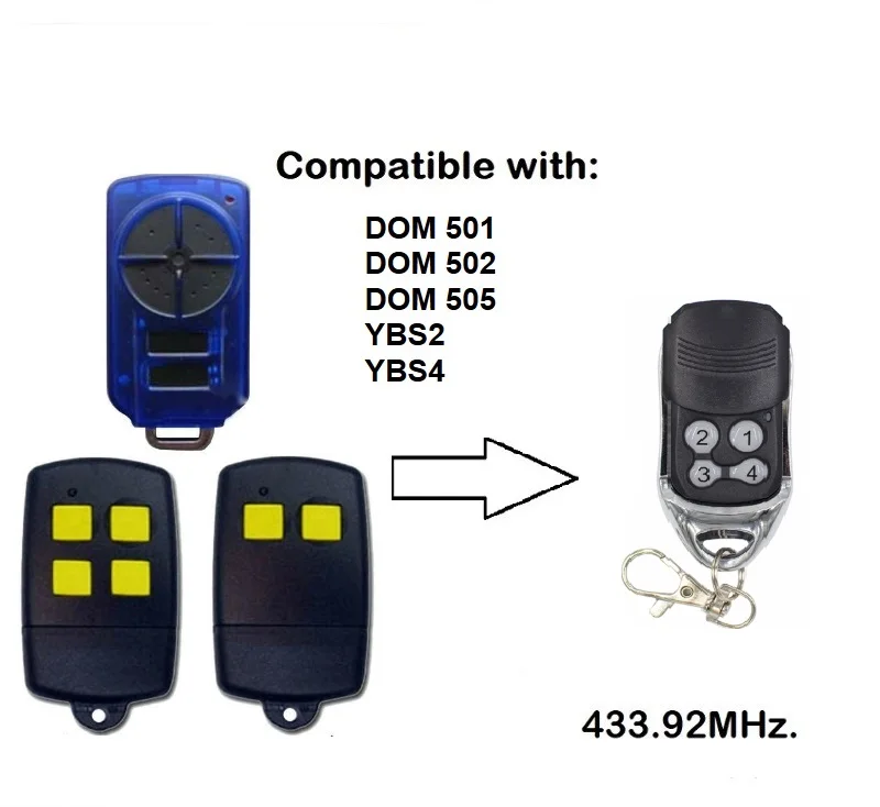 สำหรับ DOMINATOR รีโมทคอนโทรล433Mhz 4ช่องประตูสำหรับโรงรถ Command เปิดนาฬิกาปลุกรีโมทคอนโทรล