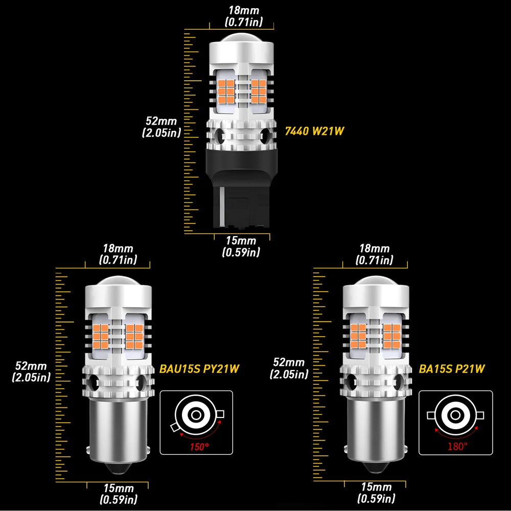 OXILAM-bombilla LED CANBUS P21W BA15S, lámpara de señal de giro 1156 BAU15S PY21W T20 7440, sin hiperflash, luces de coche 2200K ámbar, 12V, 2 uds.