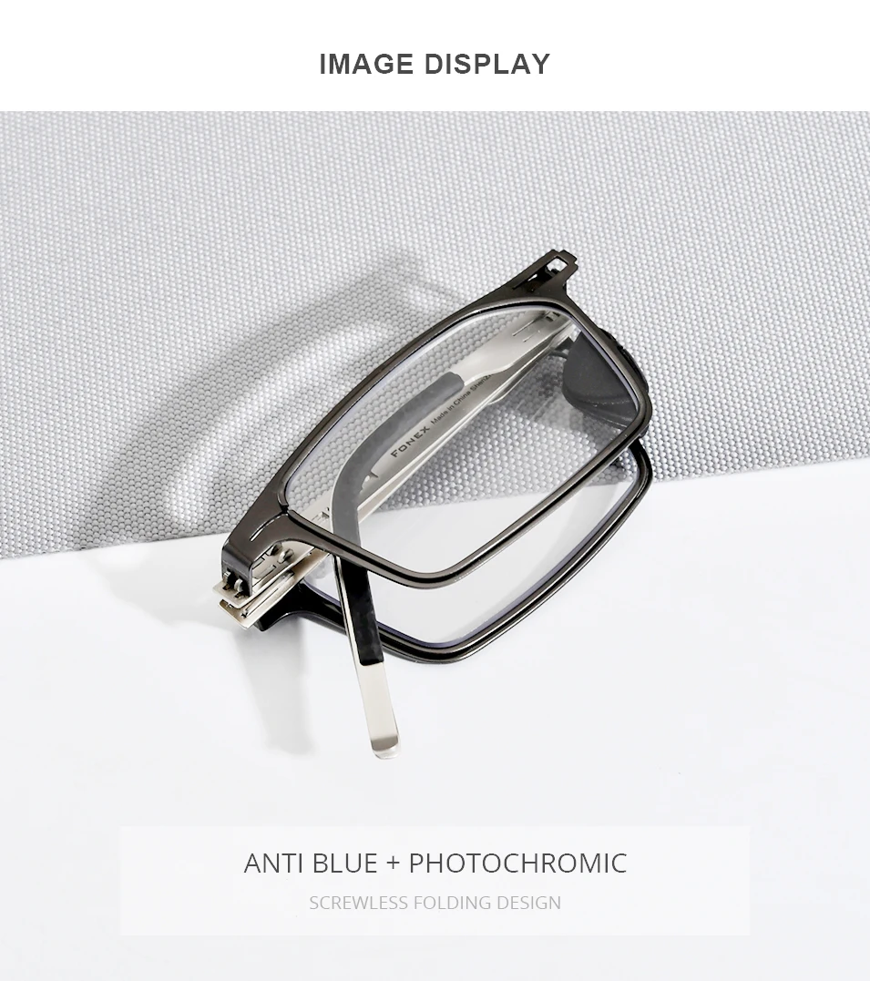 FONEX Photochrome Grau Anti Blau Blocking Folding Lesebrille Männer Frauen 2021 Hyperopie Leser Schraubenlose Brillen LH015 – Detail 1