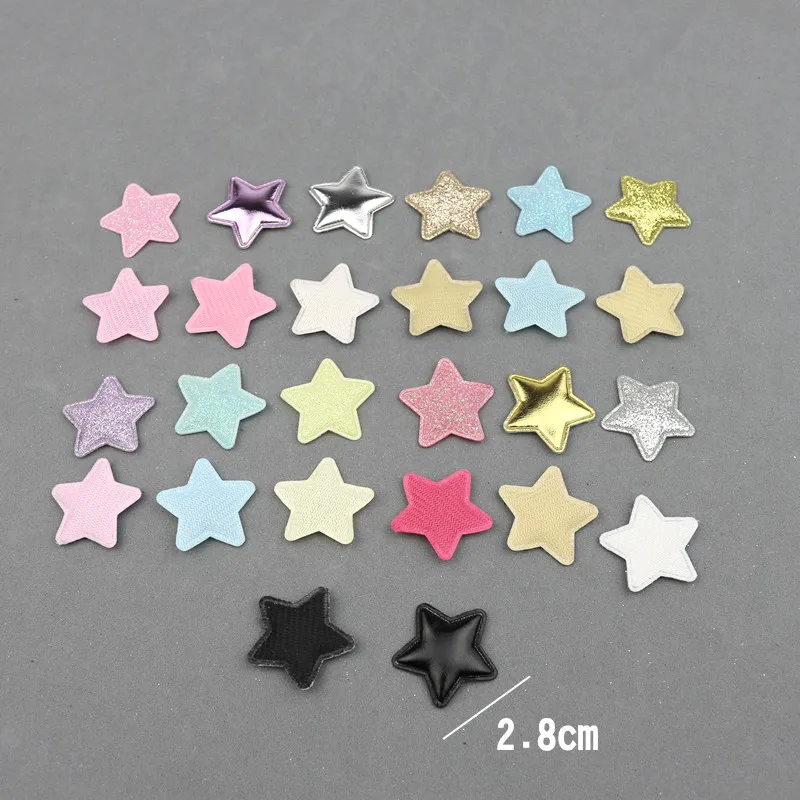 50 sztuk 2.8cm świecące gwiazdy wypchane aplikacje dziecięce akcesoria do włosów łatki materiałów ozdoby DIY Craft Pentagram wzór tłoczenia