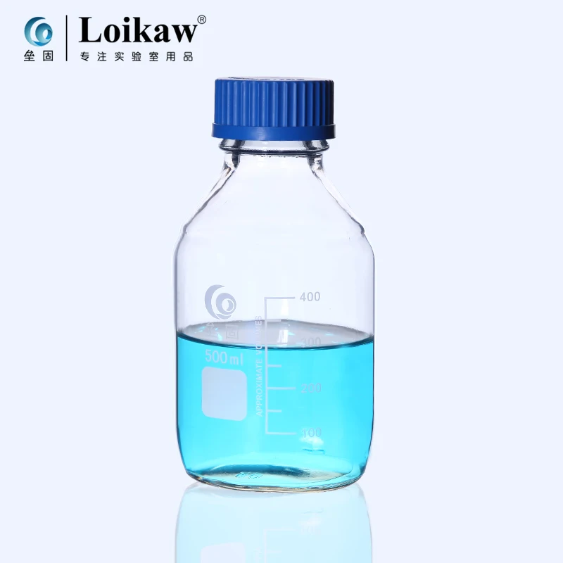 Glass Blue Transparent Reagent Bottle 100/250/500/1000ml Screw Mouth Scale Lab Sampling Bottle Transparent silk mouth bottle