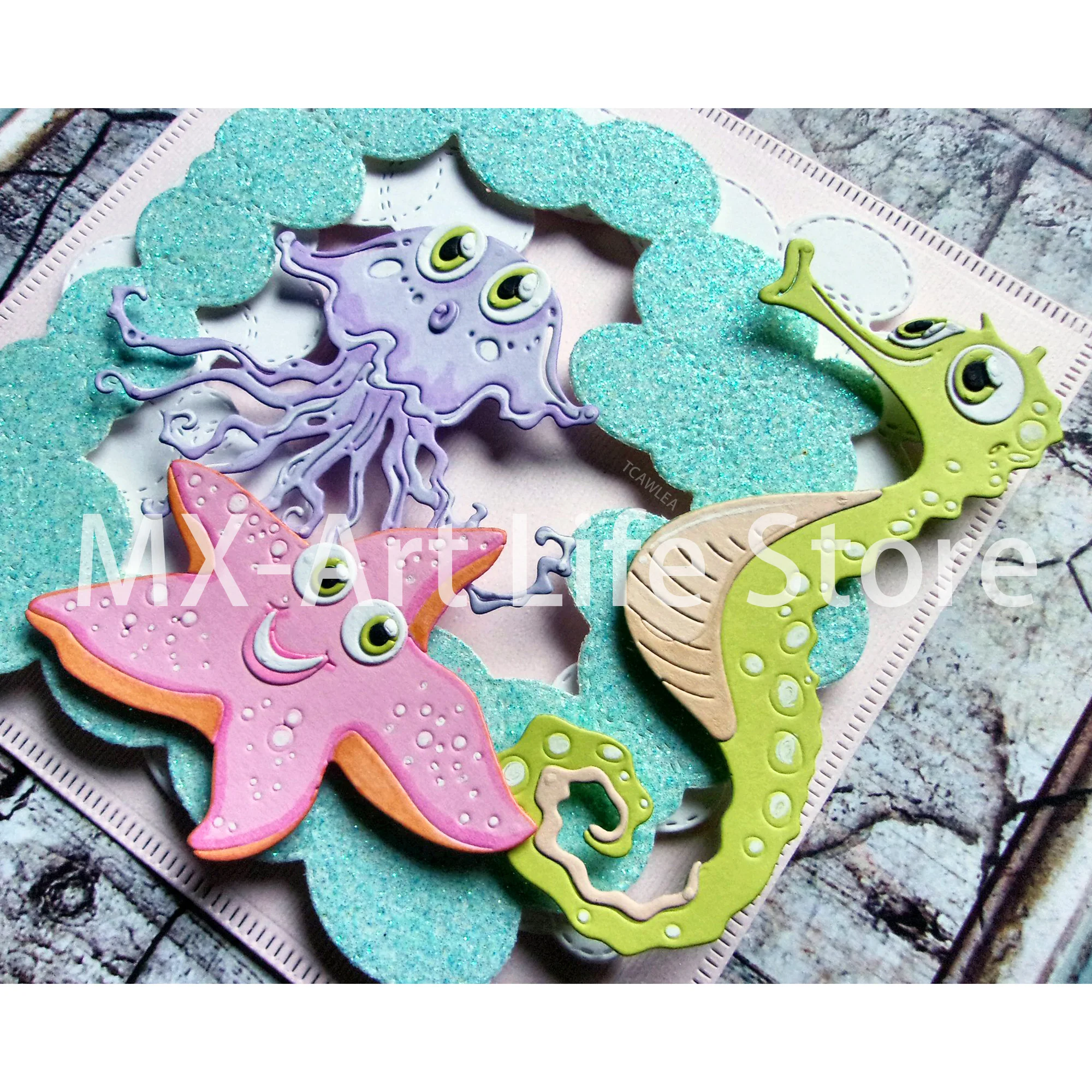 Cute Fish Starfish Crab Shell Jellyfish Metal Cutting Dies Marine Life Ocean Series Stencil for DIY Scrapbooking Card Decorative