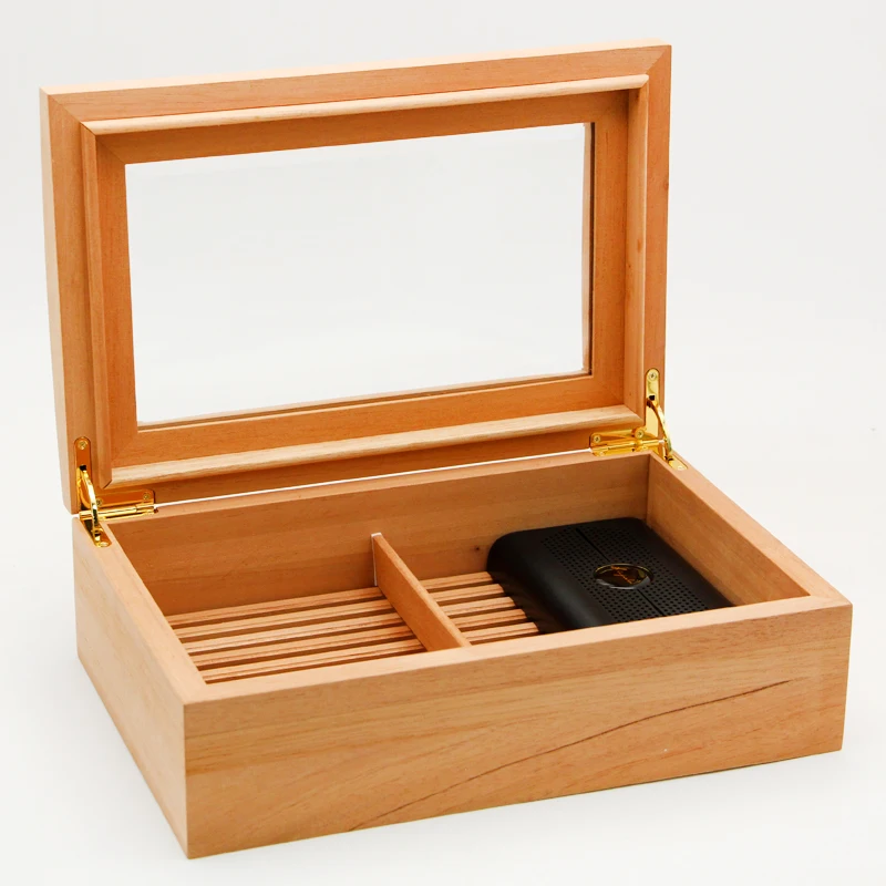 

Visable Cigar Humidor Box Cedar Wood Case W/ Humidifier Travel Glass Cigarette Storage Device Up to 75 Cigars Gift For Friends