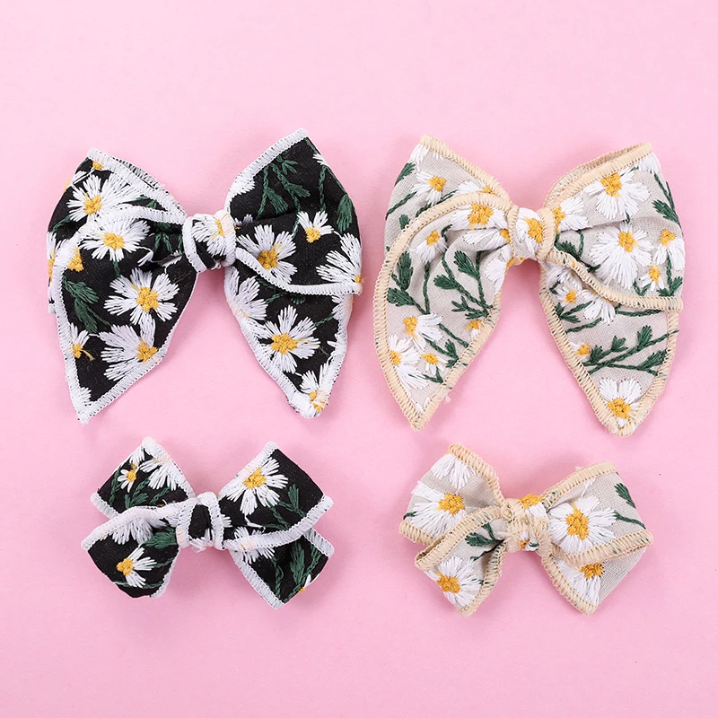 

30pc/lot Newborn Floral Embroidery Hair Bow Headband Nylon Baby Headband for Girls Flower Nylon Headband Hair Clips Headwear