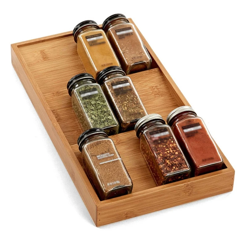 3-Tier Wood Seasoning Drawer Tray Spice Rack Organizer 12 Jars Holder Shelf Kitchen Supplies