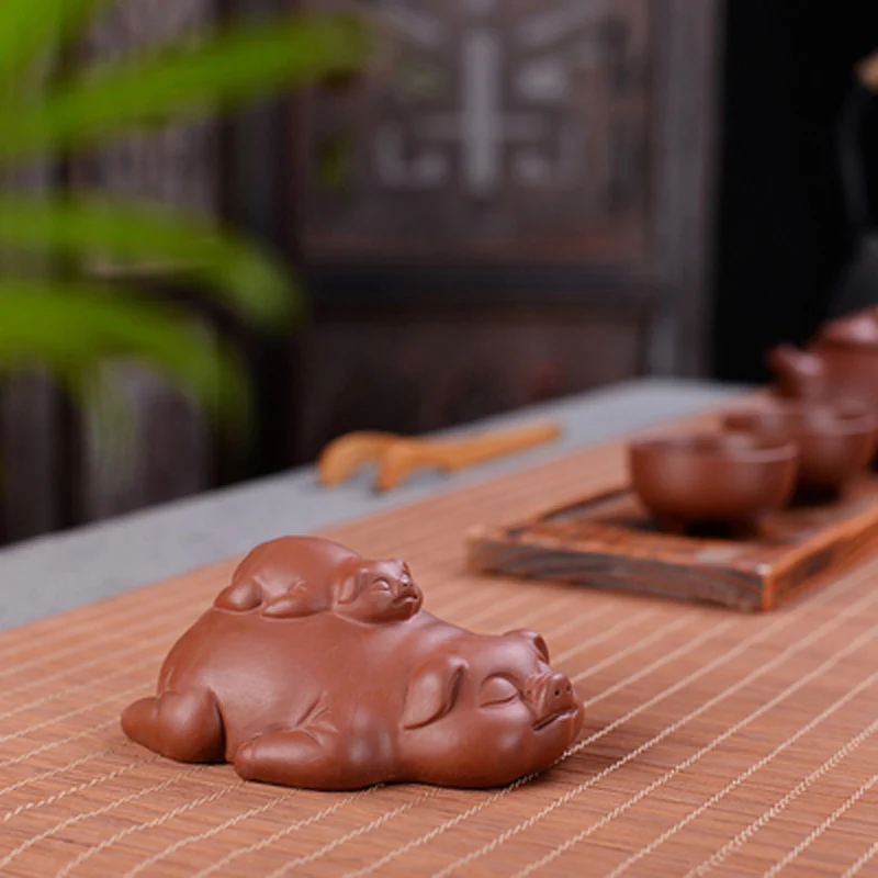 Chinese Kung Fu Puer Purple Clay Tea Pet, Cute Pig Statue, Tea Figurine, Ornament Crafts, Desk, Table Decoration Accessories