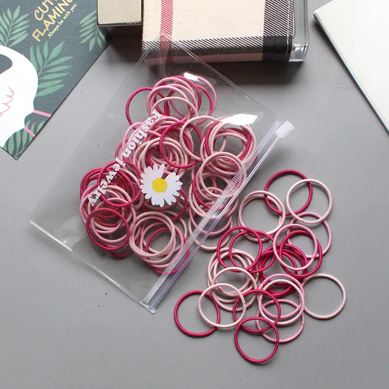 100 pcs/lot Hair Ties For Girls Elastic Rubber Band Pink Blue Headband Scrunchies Black 3 CM Hair Band Hair Accessories