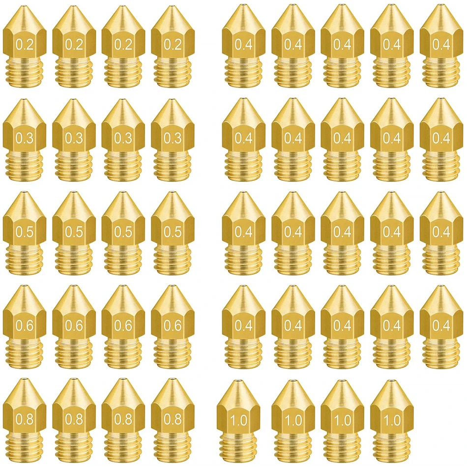 20/22/24/44PCS MK8 Brass Nozzle 0.2MM 0.3MM 0.4MM 0.5MM Extruder Print Head Nozzle 1.75MM CR10 CR10S Ender-3 3D Printer Parts