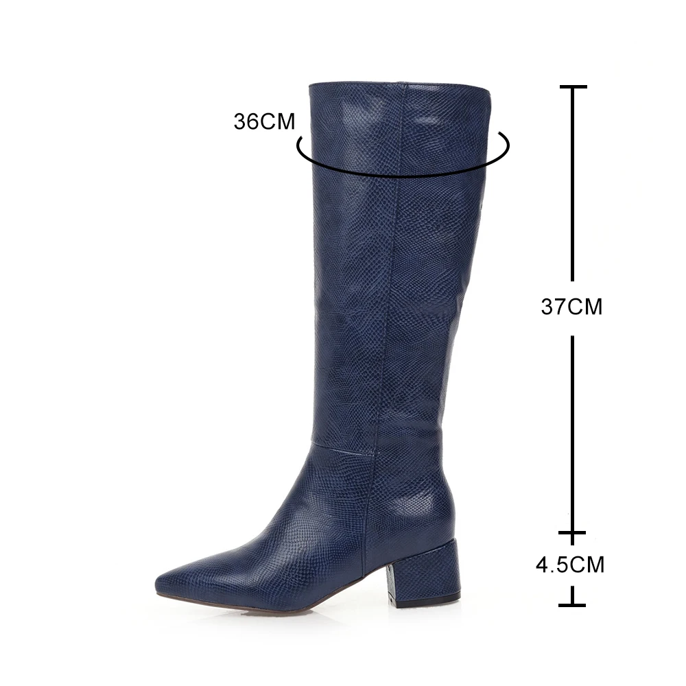 Fashion Snake Embossed Knee-high Boots Women Pointed Toe Western Cowboy Boot High Heels Knight Woman chaussures femme Big Size