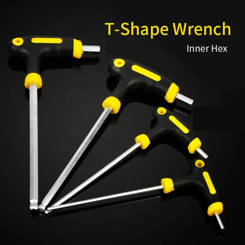 T-shape Inner Hexagon Wrench Flat/Ball  Head Labor-saving Wrench with TPR Handle T Type Inner Hex Wrench CR-V Forged Tools