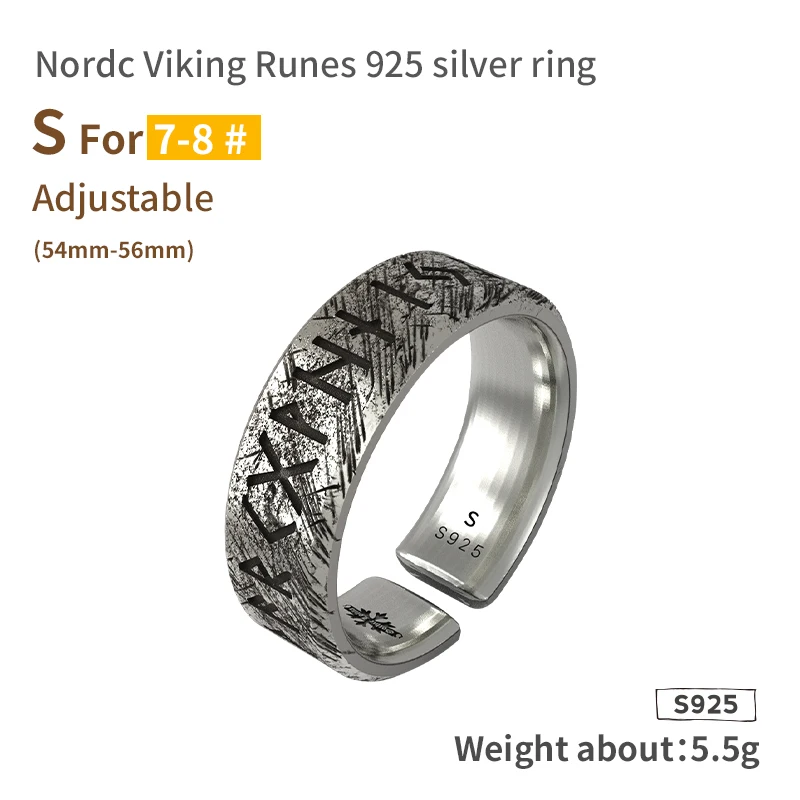 Nordic Mythology Viking Runes 925 Sterling Silver Ring