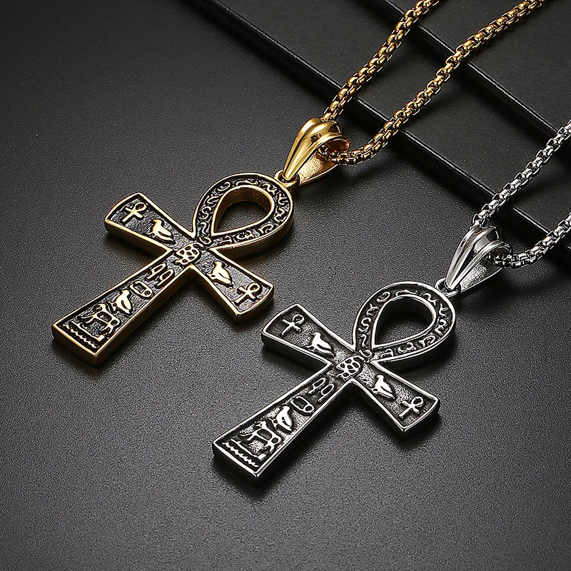 Fashion Personalized Clothing Accessories Trendy Rock Hip Hop Ancient Egyptian Hieroglyph Cross Men's Pendant