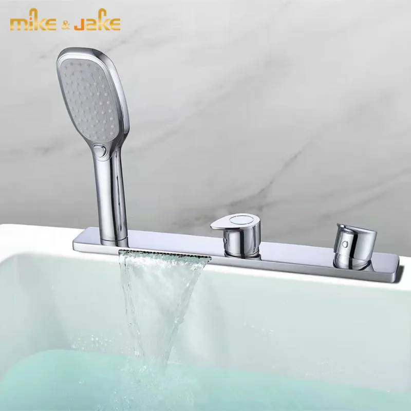 

New Chrome bathtub faucet bath mounted two function bath mixer waterfall bathtub tap with hand shower MJ8889