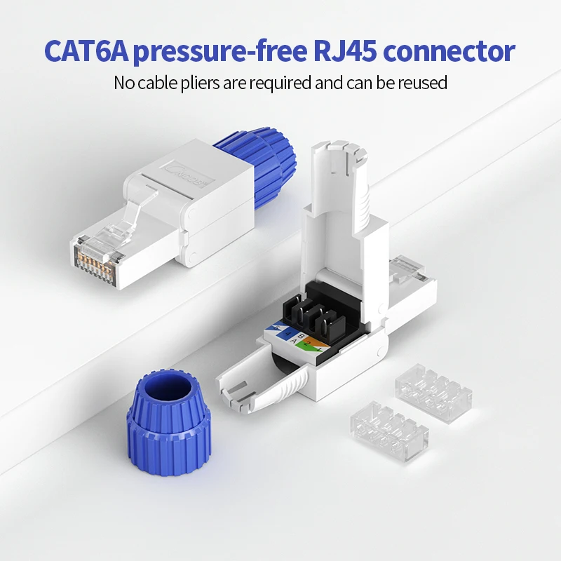 RJ45 Plug Tool-less No Crimp Connectors Ethernet Cable Tool-free Crystal Head Plug Cst6A Cat6 RJ45 Connector