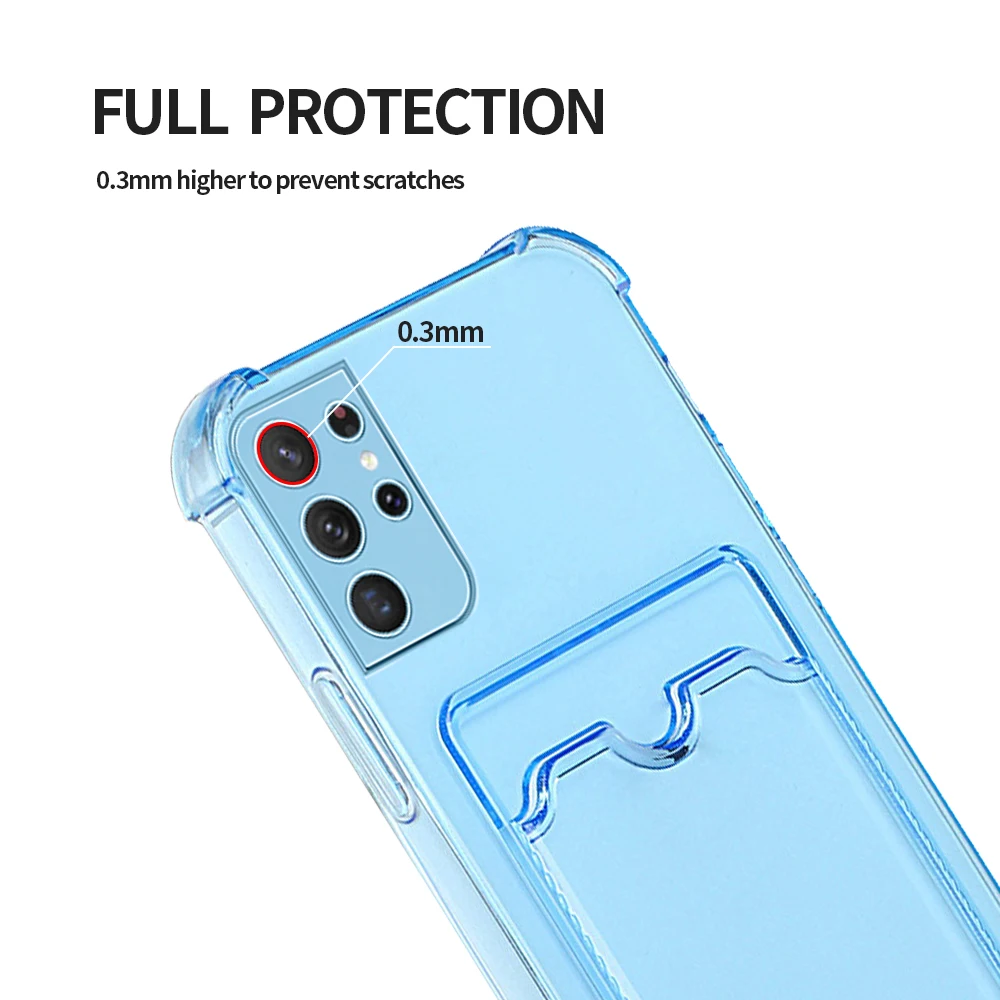 Clear Soft Silicon Card Slot Wallet Back Cover For Samsung Galaxy S 21 20 S20 S21 FE Plus Note 20 Ultra 5G Case Shockproof Coque