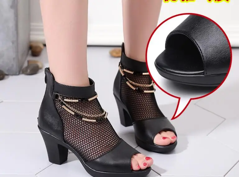 Summer Female leather Roman women\'s sandals Heels Women High Heels Sandals Solid Femme Fashion Pumps Summer Shoes