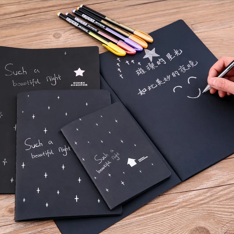 

60 Pages Starry Night Sketchbook Diary for Drawing,Black Paper Sketch Book,Memo Pad Notebook Office School Supplies Gifts