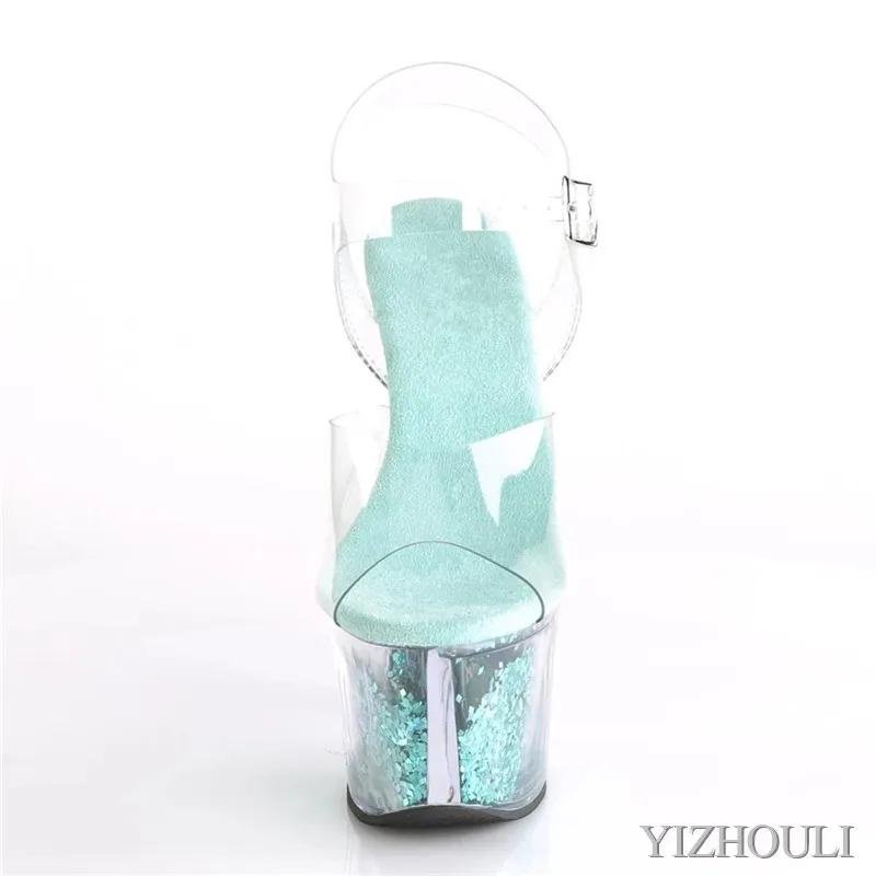 17 cm high heels, 7 inch transparent crystal sandals, sequined platform pole dancing practice performance, dancing shoes