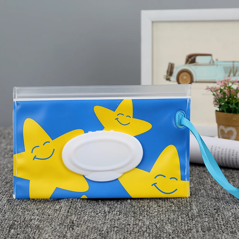 2PCS Portable Baby Wet Wipe Pouch Wipes Holder Case Flip Cover Snap-Strap Reusable Refillable Wet Wipe Bag Outdoor Useful Tissue