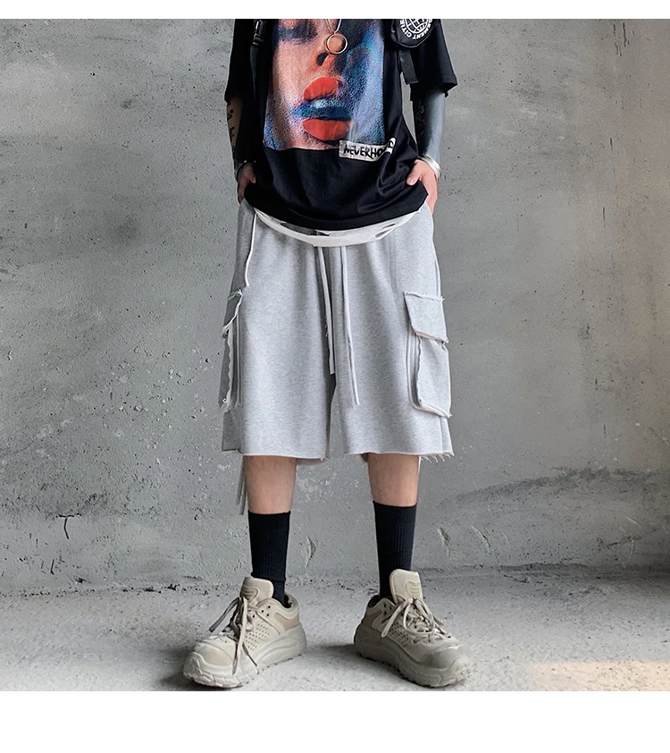 high street streamer large pockets lazy wind overalls shorts male loose bf hip-hop casual five-point pants