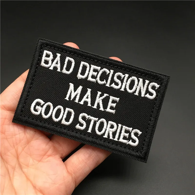 Bad Decisions Text Embroidery Patch for Clothing Stickers Sewing Applique Backpack Stripe Hook&Loop Clothes Badges