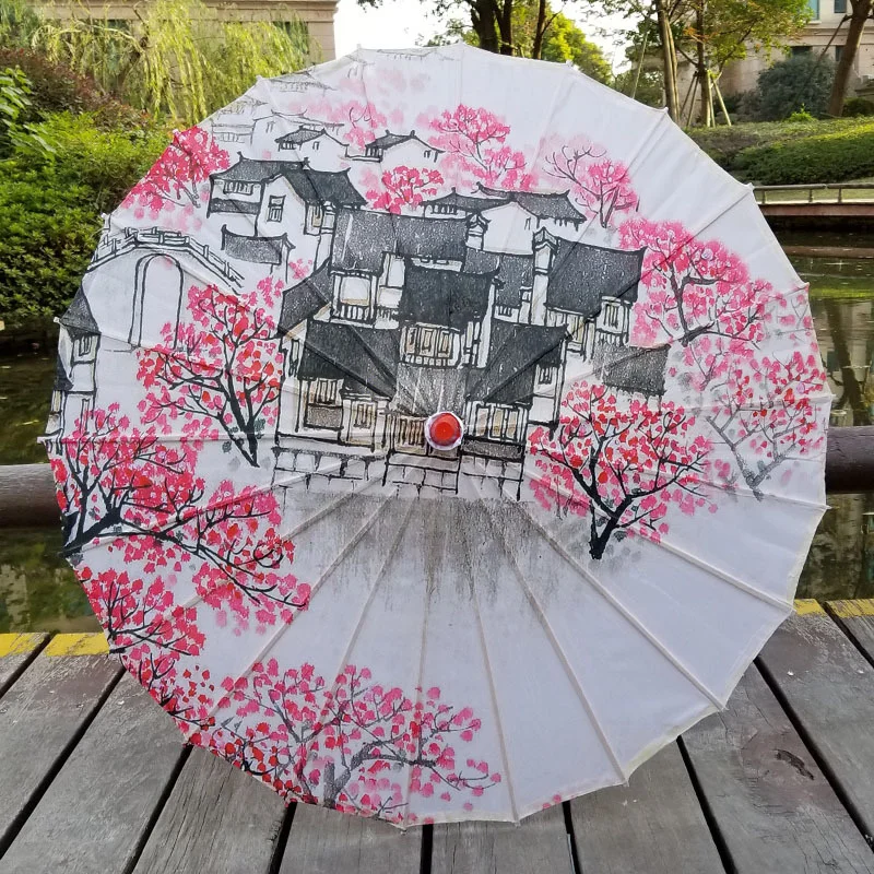 New Silk Cloth Oil Paper Umbrella Rain Women Decor Vintage Dance Prop Peach Blossom Chinese Intangible Cultural Parasol Paraguas