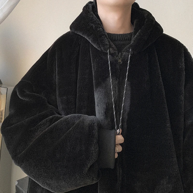 Mauroicardi Winter Oversized Black Warm Thick Parka with Fur Inside Hood Long Sleeve Korean Fashion Men 2021 Reversible Fur Coat