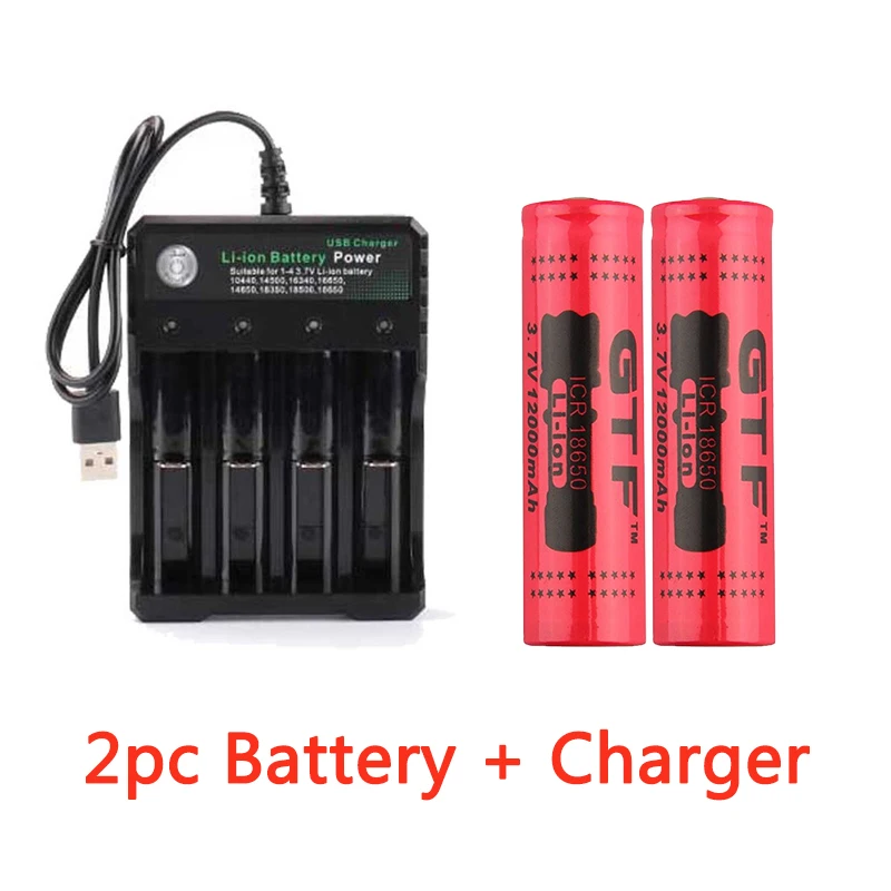 GTF 3.7V 18650 12000mAh Rechargeable Battery 2/4/8pcs Battery + 4 Slots 3.7V 18650 USB charger