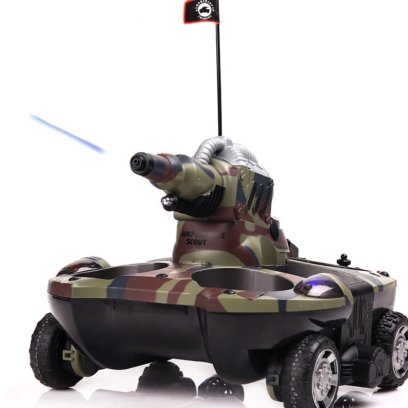 Car Boat Tank 3-In-1 Amphibious RC Battle Tank Dual Mode Switch Shooting Water Integrated Bottom Waterproof Electric Kids RC Toy 3