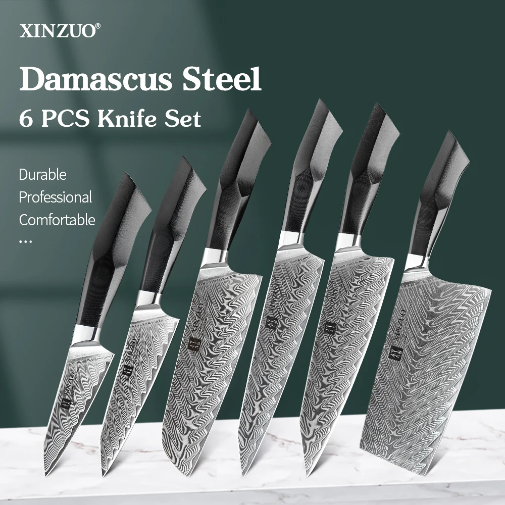 

XINZUO Kitchen Knife Set 67 Layers Damascus Steel Chef Utility Paring Santoku Slice Cleaver G10 Handle Cooking Tools