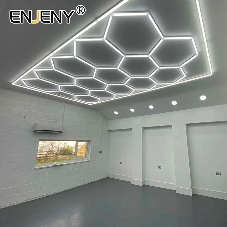 Car Wash Workshop Design LED Hexagonal Honeycomb ceiling detailing Lighting Auto Repair Garage Showroom tunnel design