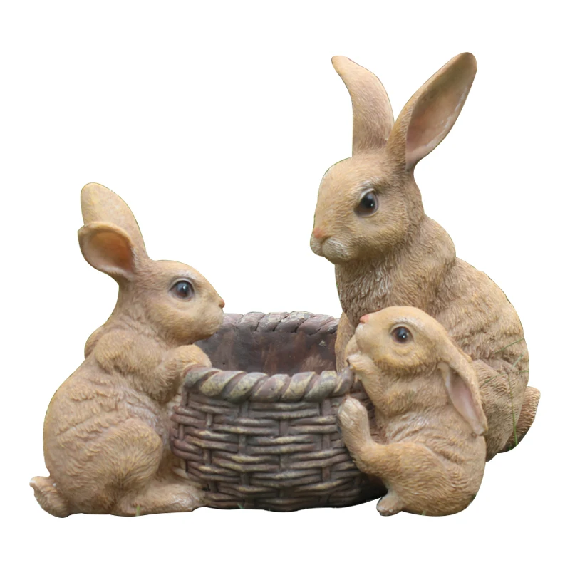 Simulation Animal Rabbit Resin Succulent Flowerpot Decor Items Courtyard Sculpture Accessories Garden Lawn Figurines Decoration