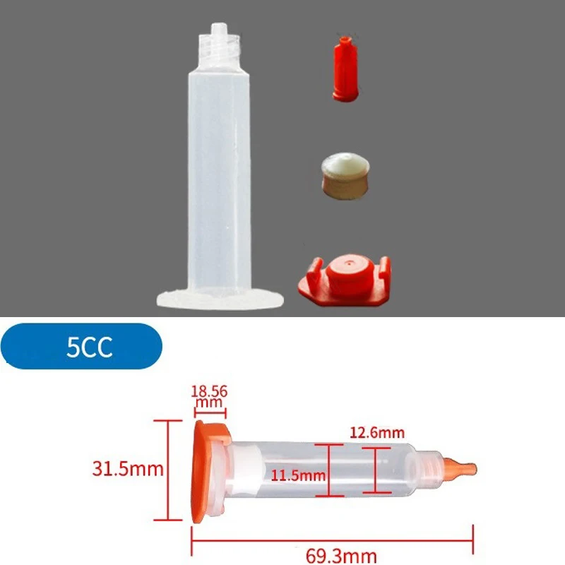 

50 PCS American style transparent Liquid Dispenser 5CC Dispensing Machine Syringe Adhesive Syringe Barrel Sleeve,Piston,Tip Caps