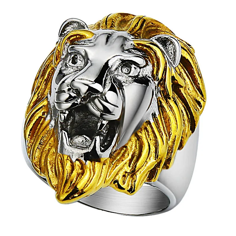 Stainless Steel Silver&Gold Color Lion Head Ring for Men Punk Rock Jewelry 316L Steel Men\'s Ring Party Accessories Anillo Bijoux