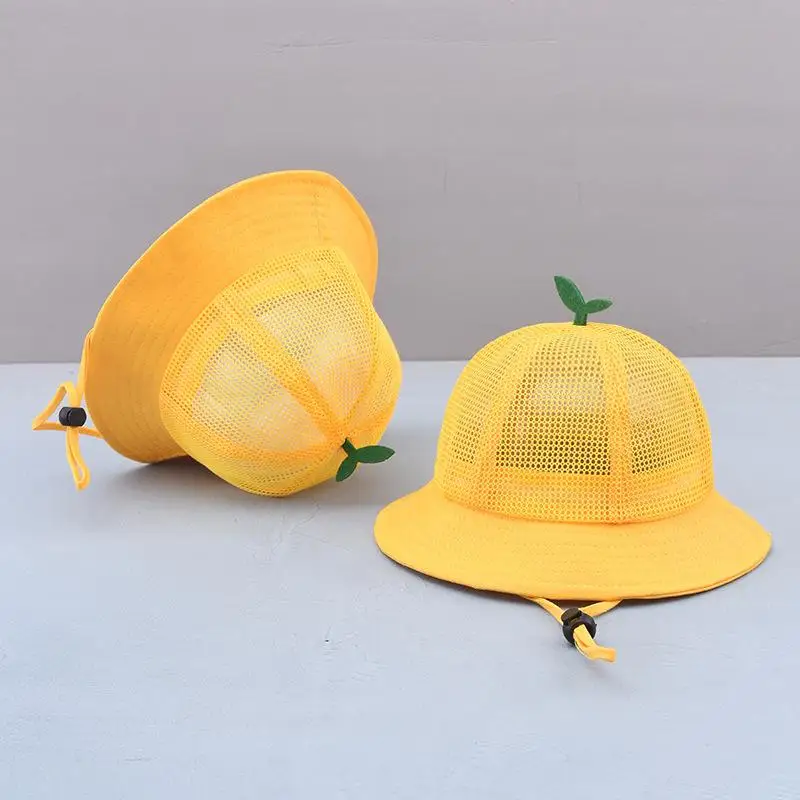 Ldslyjr 2021 Cotton Solid Yellow Mesh Bucket Hat Fisherman Hat Outdoor Travel Sun Cap for Child Boy and Girl 86