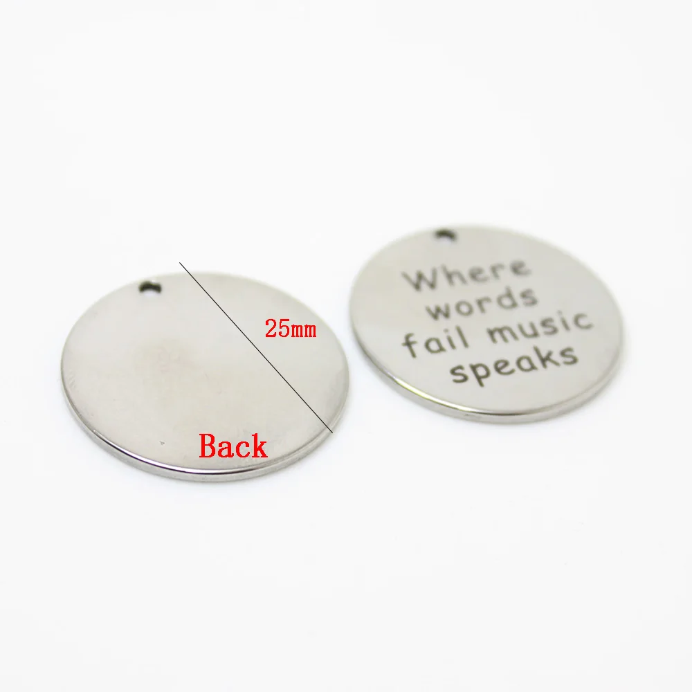 Yamily 8Pcs-- 25mm Word Charm Stainless Steel Laser Engraved Where Fail Music Speaks Pendant For Diy Jewelry Making